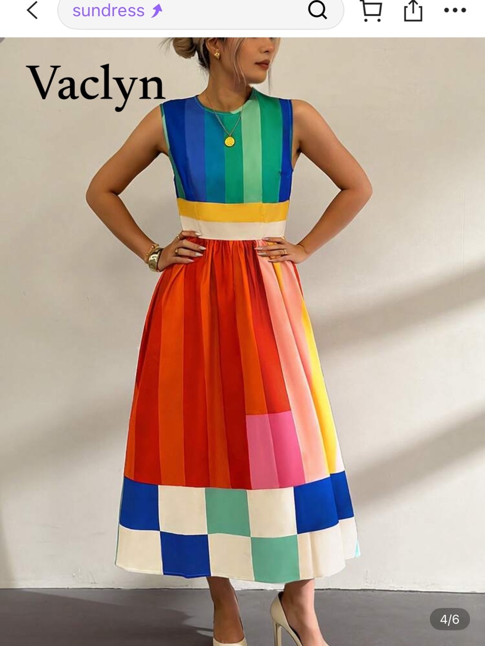 SHEIN Multicolor Striped & Checkerboard Midi Dress Skirt